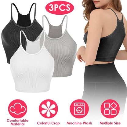3-Pack: Women Crop Basic Tank Top Ribbed Knit Sleeveless - A-1 Thread Vault