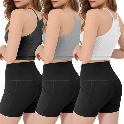 3-Pack: Women Crop Basic Tank Top Ribbed Knit Sleeveless - A-1 Thread Vault