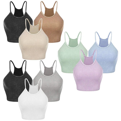 3-Pack: Women Crop Basic Tank Top Ribbed Knit Sleeveless - A-1 Thread Vault