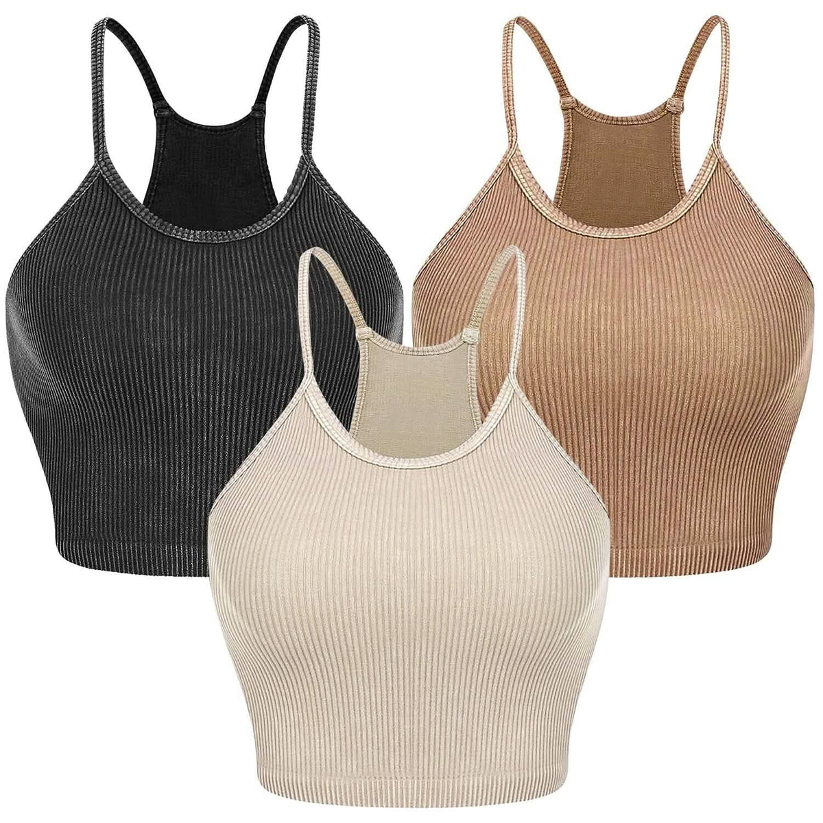 3-Pack: Women Crop Basic Tank Top Ribbed Knit Sleeveless - A-1 Thread Vault