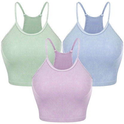 3-Pack: Women Crop Basic Tank Top Ribbed Knit Sleeveless - A-1 Thread Vault