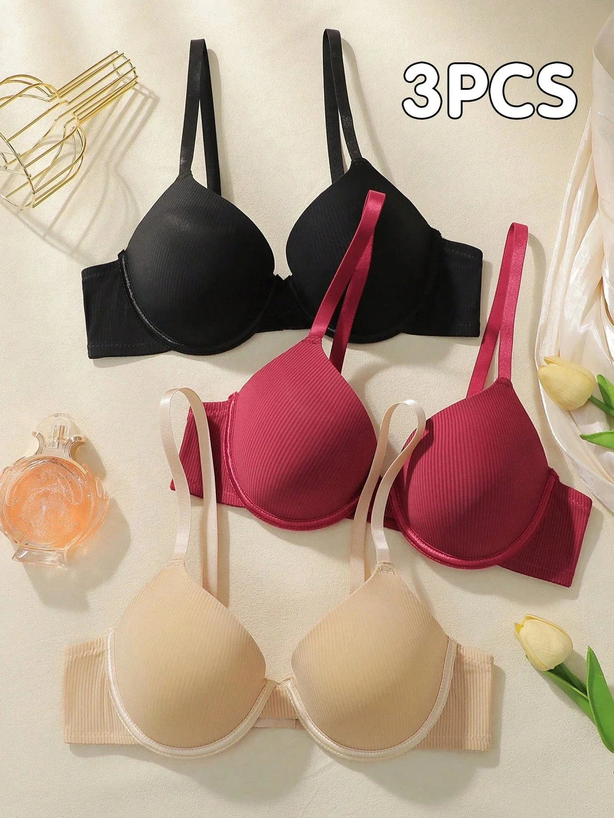 3-Pack Women's Solid Color Underwire Bras Full Coverage T-Shirt Bra with Comfortable Padded Everyday Wear Soft Lingerie 70B-85B - A-1 Thread Vault