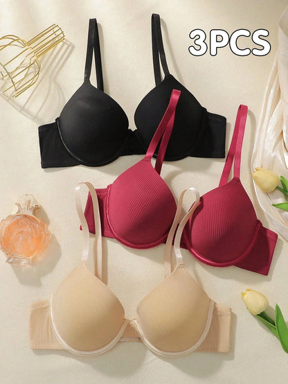 3-Pack Women's Solid Color Underwire Bras Full Coverage T-Shirt Bra with Comfortable Padded Everyday Wear Soft Lingerie 70B-85B - A-1 Thread Vault