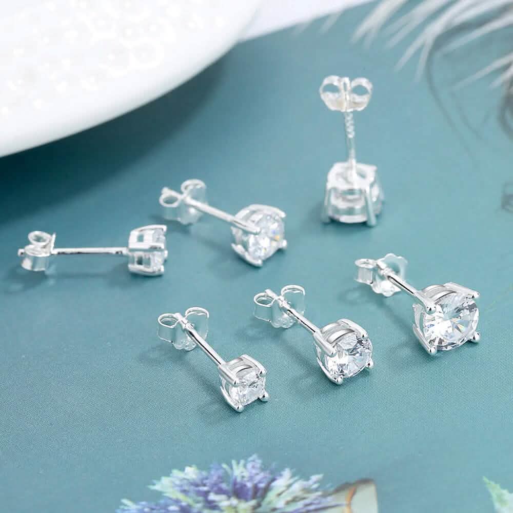 3-Pair Set: Sterling Silver Crystal Stud Earrings - A-1 Thread Vault