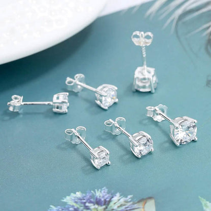 3-Pair Set: Sterling Silver Crystal Stud Earrings - A-1 Thread Vault