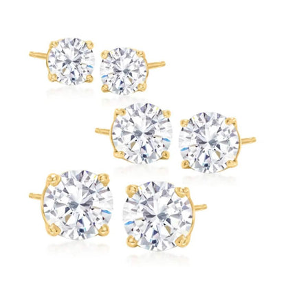 3-Pair Set: Sterling Silver Crystal Stud Earrings - A-1 Thread Vault
