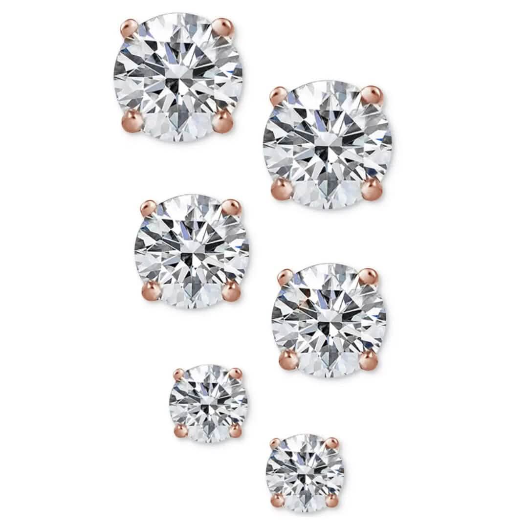 3-Pair Set: Sterling Silver Crystal Stud Earrings - A-1 Thread Vault