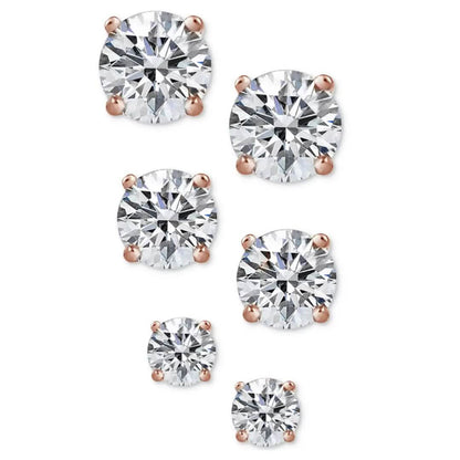 3-Pair Set: Sterling Silver Crystal Stud Earrings - A-1 Thread Vault