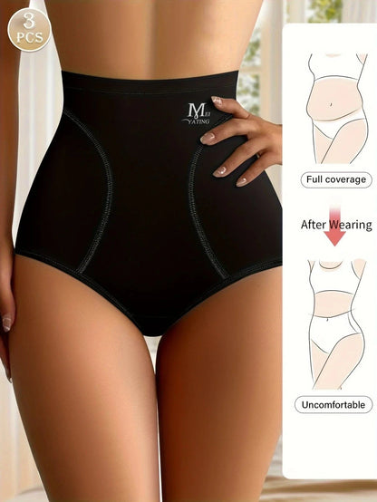 3 Pairs High Waisted Tummy Tuck Ice Silk Women's Panties Triangle Pants Comfortable and Breathable Shape and Hip Lifting - A-1 Thread Vault