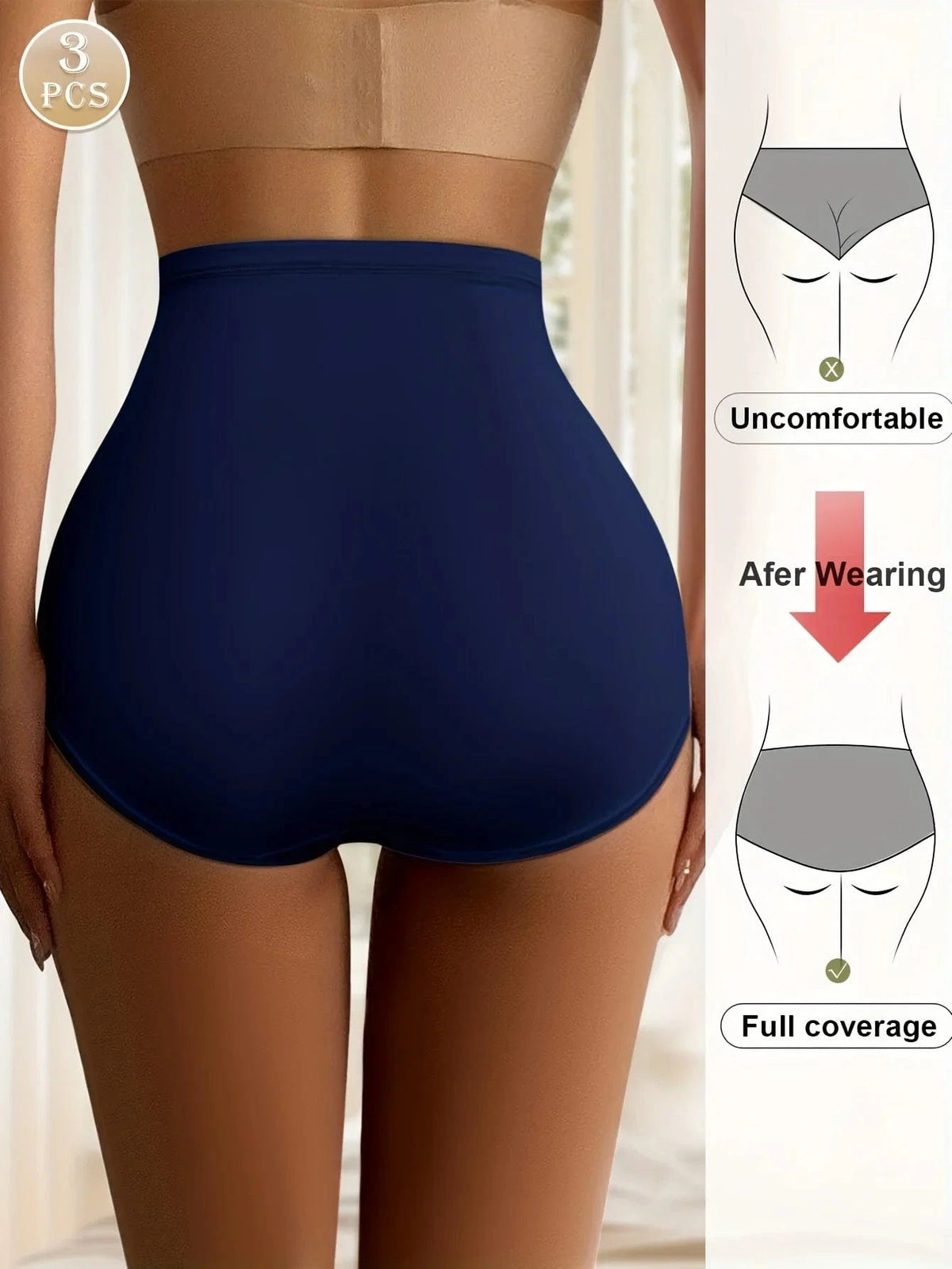 3 Pairs High Waisted Tummy Tuck Ice Silk Women's Panties Triangle Pants Comfortable and Breathable Shape and Hip Lifting - A-1 Thread Vault