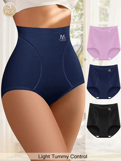 3 Pairs High Waisted Tummy Tuck Ice Silk Women's Panties Triangle Pants Comfortable and Breathable Shape and Hip Lifting - A-1 Thread Vault