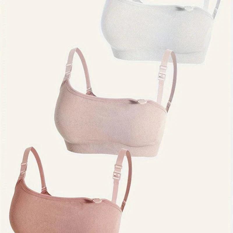 3 PCS Set Breathable Front Open Nursing Bra Maternity Underwear Pregnancy Bra Full Cup Wireless Comfortable Breastfeeding Bra - A-1 Thread Vault