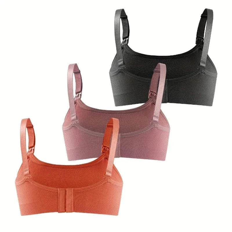 3 PCS Set Breathable Front Open Nursing Bra Maternity Underwear Pregnancy Bra Full Cup Wireless Comfortable Breastfeeding Bra - A-1 Thread Vault