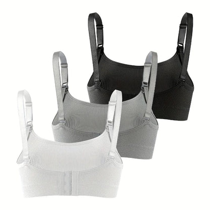 3 PCS Set Breathable Front Open Nursing Bra Maternity Underwear Pregnancy Bra Full Cup Wireless Comfortable Breastfeeding Bra - A-1 Thread Vault