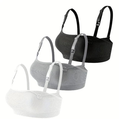 3 PCS Set Breathable Front Open Nursing Bra Maternity Underwear Pregnancy Bra Full Cup Wireless Comfortable Breastfeeding Bra - A-1 Thread Vault