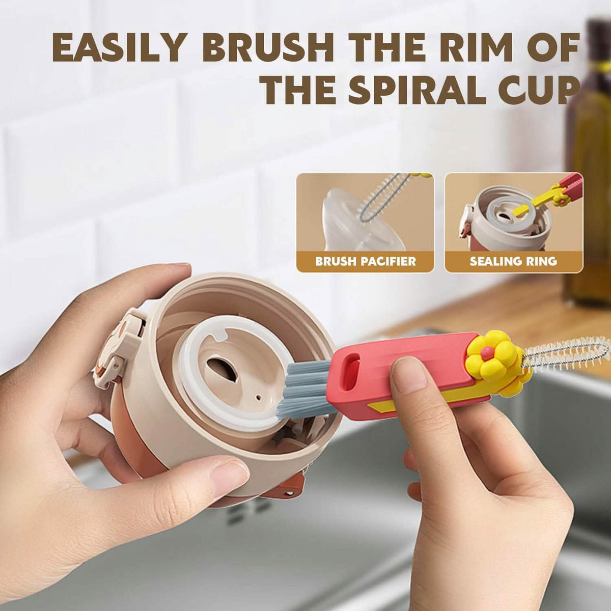 3-Piece: 3-in-1 Petal Cup Lid Cleaning Brush - A-1 Thread Vault