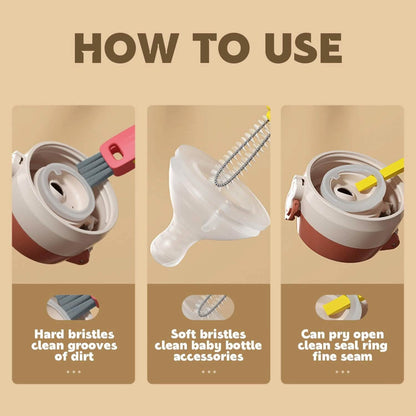 3-Piece: 3-in-1 Petal Cup Lid Cleaning Brush - A-1 Thread Vault