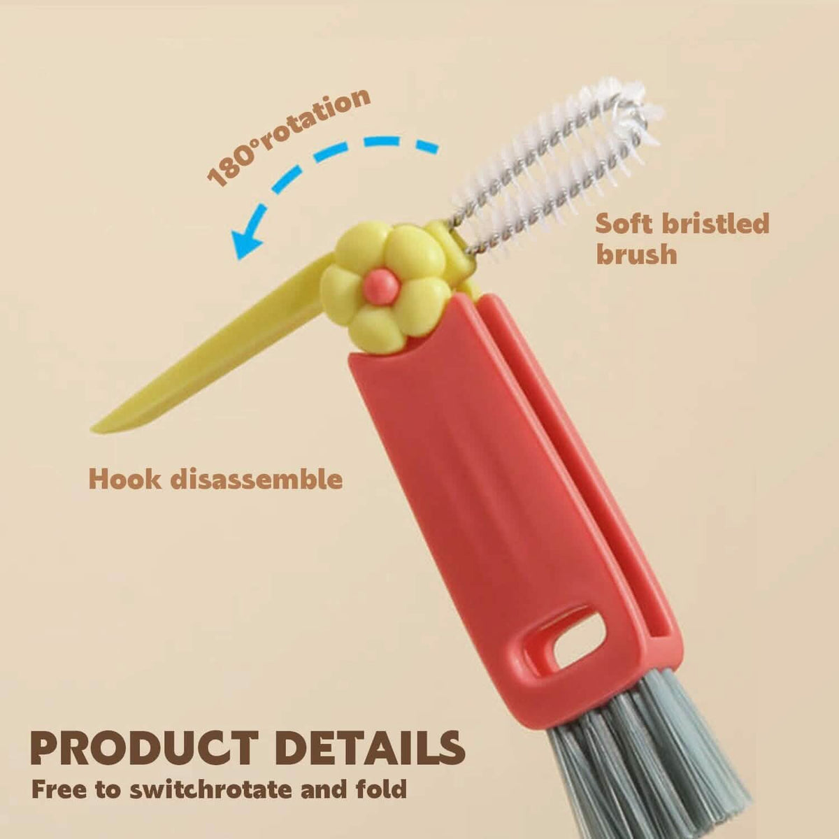 3-Piece: 3-in-1 Petal Cup Lid Cleaning Brush - A-1 Thread Vault