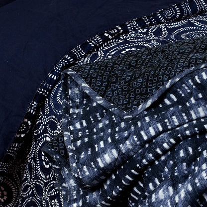3-Piece: Global Indigo Mudcloth Cotton Quilt Set - A-1 Thread Vault
