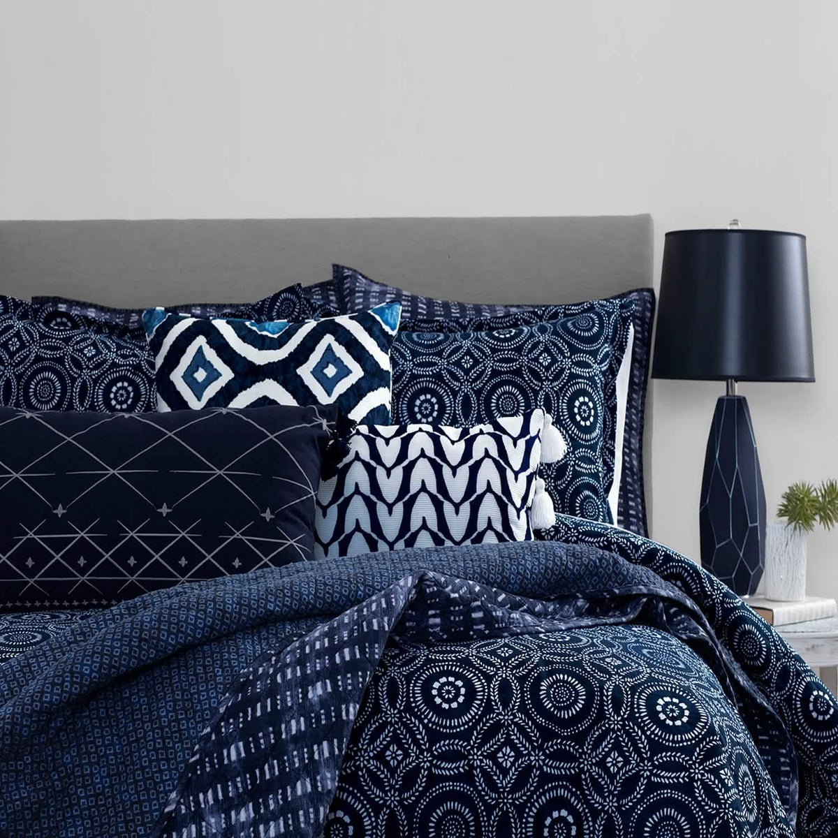 3-Piece: Global Indigo Mudcloth Cotton Quilt Set - A-1 Thread Vault