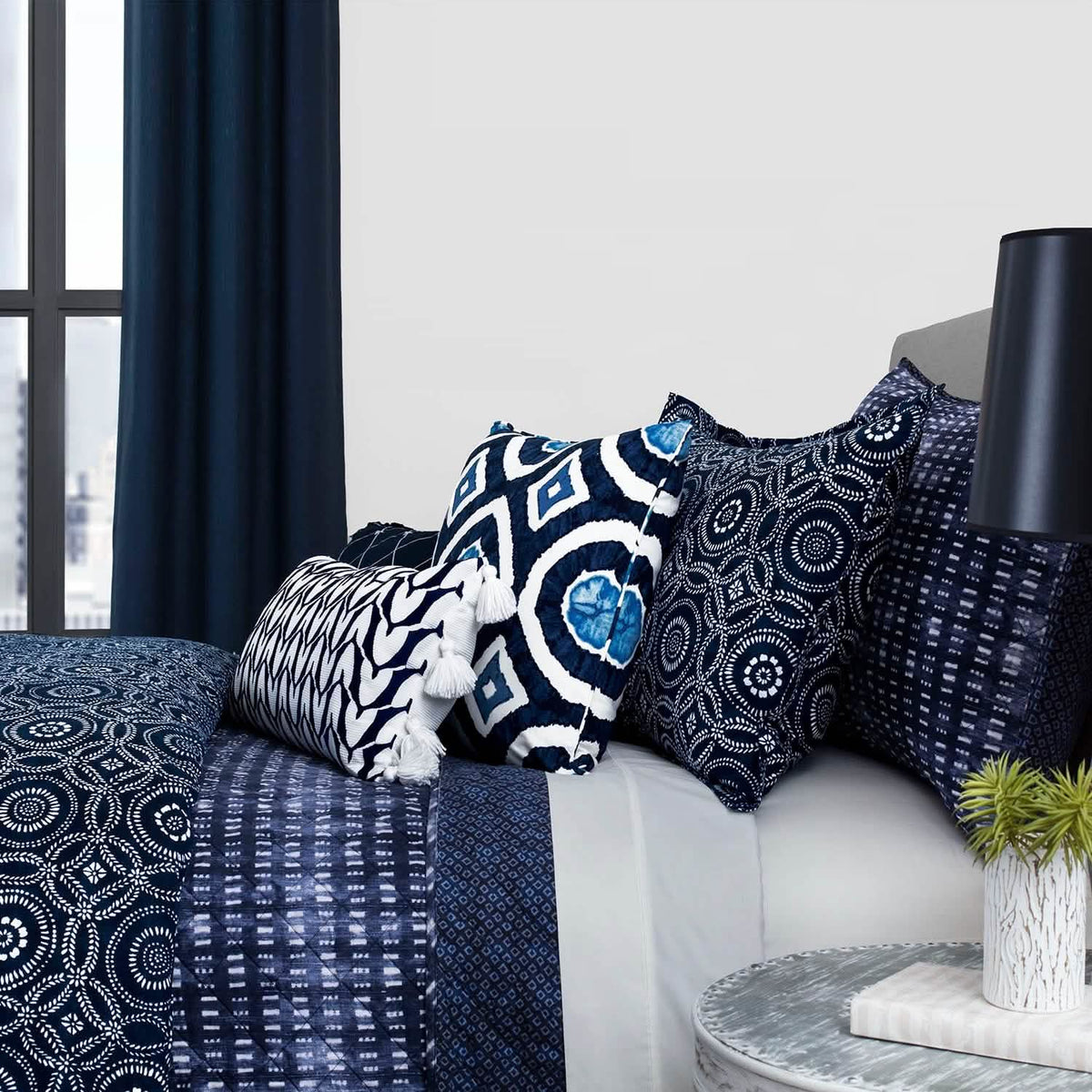 3-Piece: Global Indigo Mudcloth Cotton Quilt Set - A-1 Thread Vault