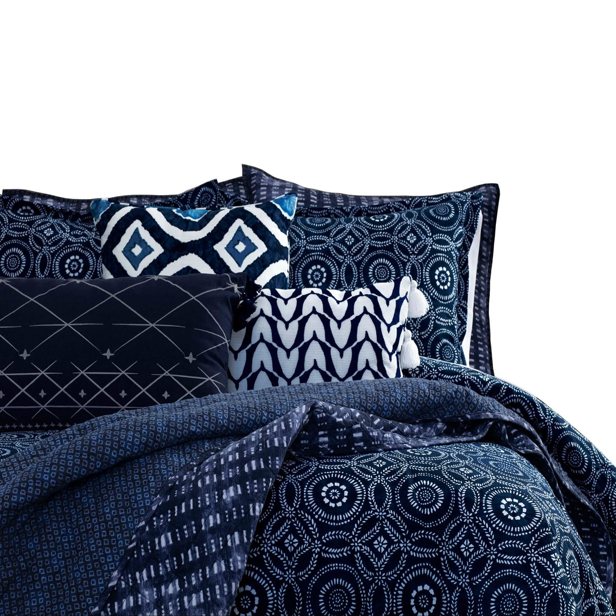 3-Piece: Global Indigo Mudcloth Cotton Quilt Set - A-1 Thread Vault