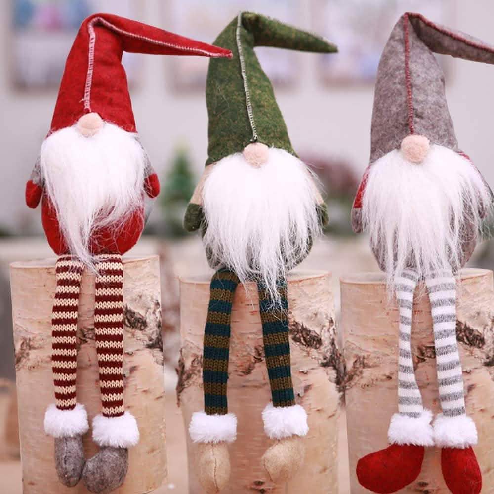 3 Piece: Handmade Sitting Long-Legged Christmas Elf Bottle Decoration Set - A-1 Thread Vault