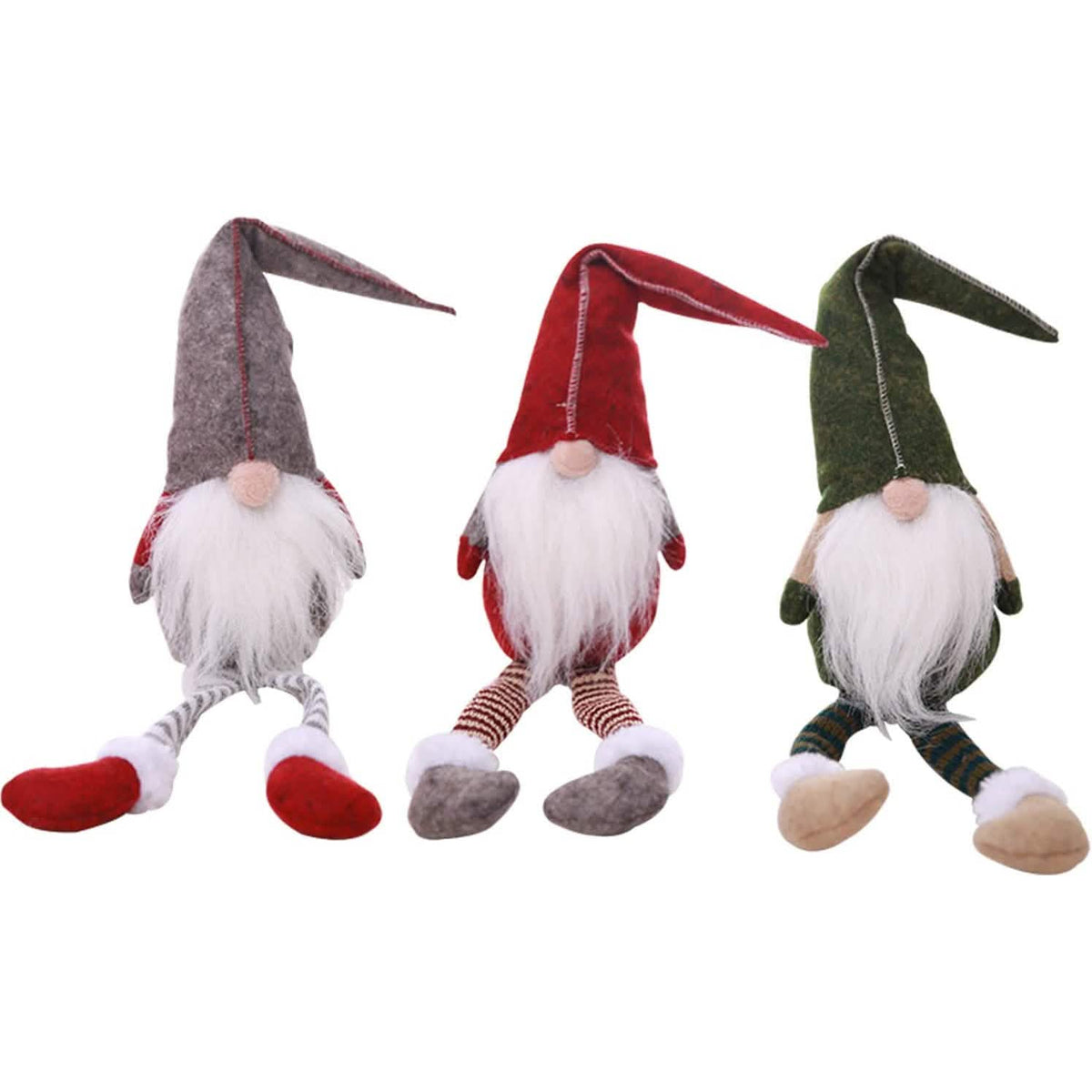 3 Piece: Handmade Sitting Long-Legged Christmas Elf Bottle Decoration Set - A-1 Thread Vault