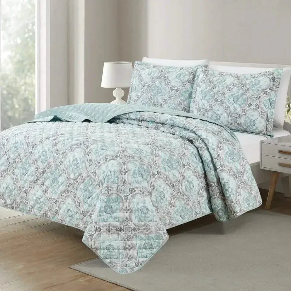 3-Piece Set: Bibb Home Printed Reversible Quilt Set - A-1 Thread Vault