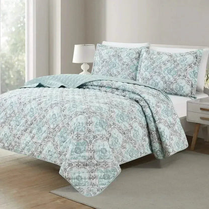3-Piece Set: Bibb Home Printed Reversible Quilt Set - A-1 Thread Vault