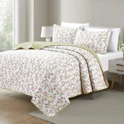 3-Piece Set: Bibb Home Printed Reversible Quilt Set - A-1 Thread Vault