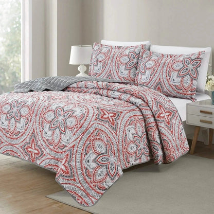 3-Piece Set: Bibb Home Printed Reversible Quilt Set - A-1 Thread Vault