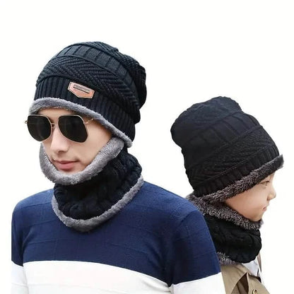 3-Piece Set: Black Knit Hats Warm Beanies Winter Neck Gaiter Elastic Gloves - A-1 Thread Vault