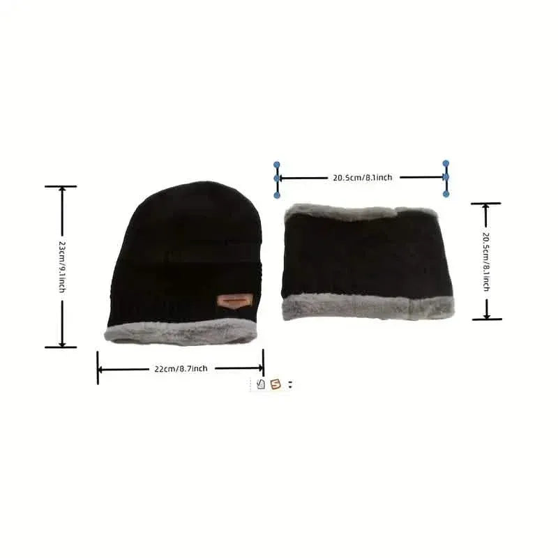 3-Piece Set: Black Knit Hats Warm Beanies Winter Neck Gaiter Elastic Gloves - A-1 Thread Vault