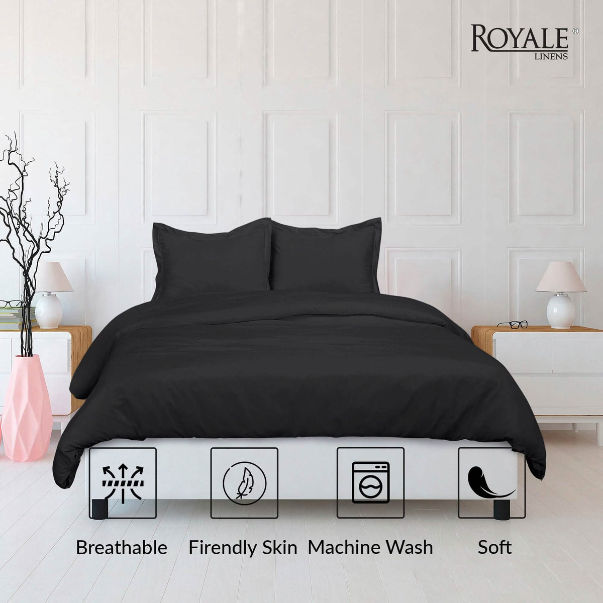 3-Piece Set: Royale Double Brushed Duvet Covers Set With Button Closure & Corner Ties - A-1 Thread Vault