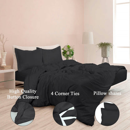 3-Piece Set: Royale Double Brushed Duvet Covers Set With Button Closure & Corner Ties - A-1 Thread Vault