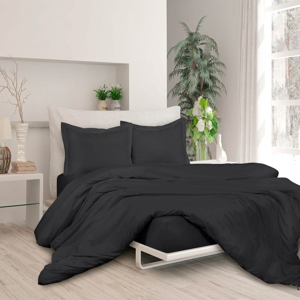 3-Piece Set: Royale Double Brushed Duvet Covers Set With Button Closure & Corner Ties - A-1 Thread Vault