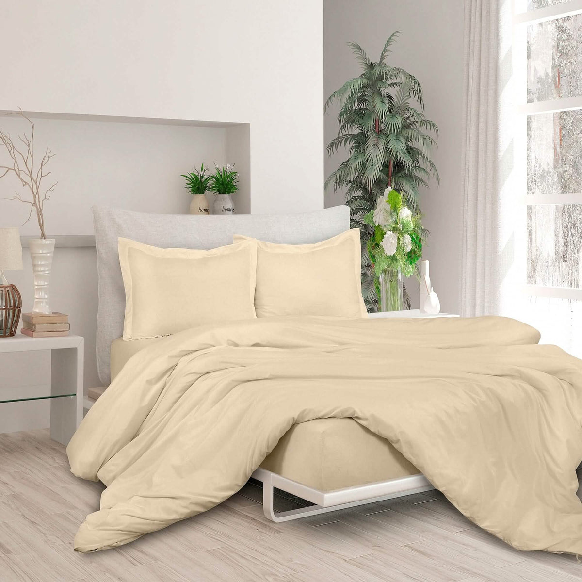 3-Piece Set: Royale Double Brushed Duvet Covers Set With Button Closure & Corner Ties - A-1 Thread Vault