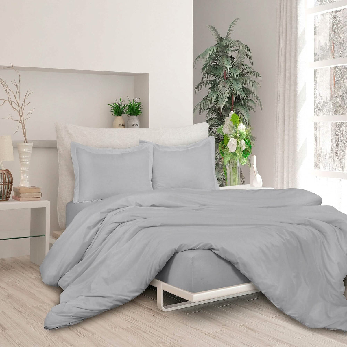 3-Piece Set: Royale Double Brushed Duvet Covers Set With Button Closure & Corner Ties - A-1 Thread Vault