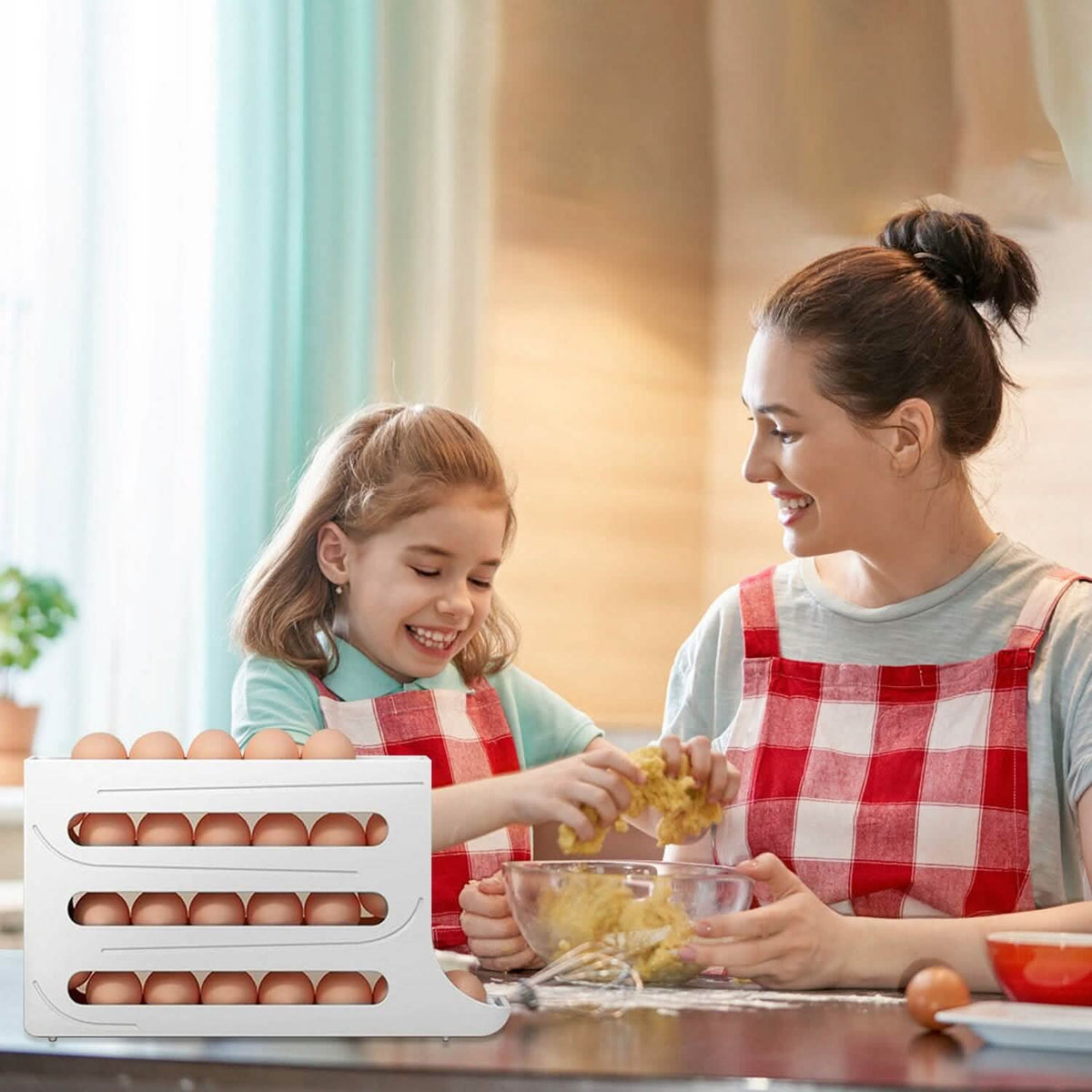 3-Pieces: 4-Tiers Egg Holder Auto Rolling Fridge Egg Organizer - A-1 Thread Vault