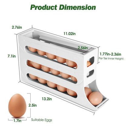 3-Pieces: 4-Tiers Egg Holder Auto Rolling Fridge Egg Organizer - A-1 Thread Vault