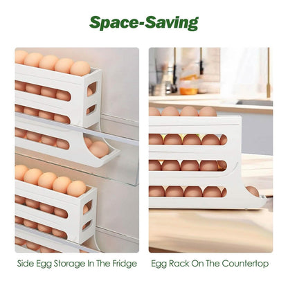 3-Pieces: 4-Tiers Egg Holder Auto Rolling Fridge Egg Organizer - A-1 Thread Vault