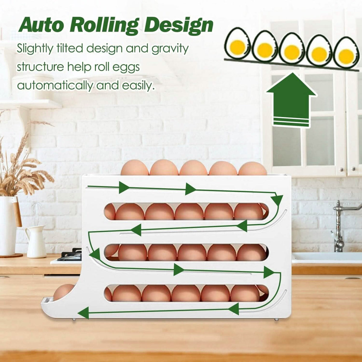 3-Pieces: 4-Tiers Egg Holder Auto Rolling Fridge Egg Organizer - A-1 Thread Vault