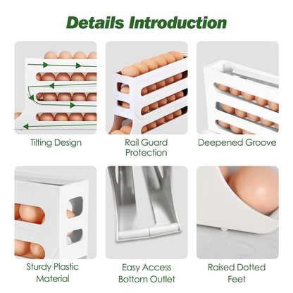 3-Pieces: 4-Tiers Egg Holder Auto Rolling Fridge Egg Organizer - A-1 Thread Vault