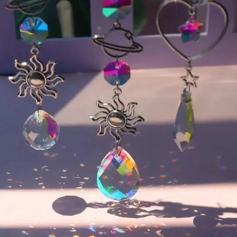 3-Pieces: Crystal Wind Chime Pendant Catcher Diamond Prisms - A-1 Thread Vault