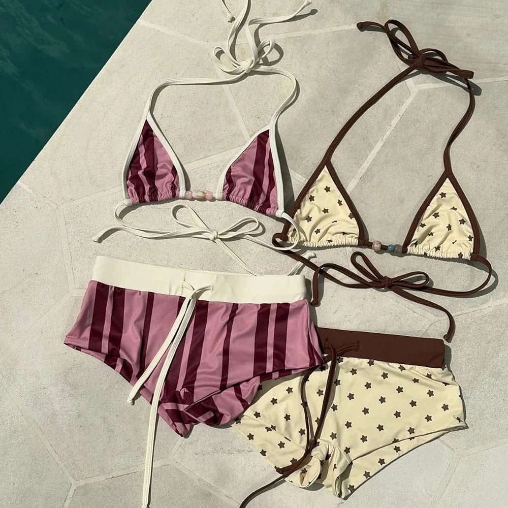 3 Pieces Print Bikini Swimsuit with Cover Up Swimwear Women Bathing Suit Short Pants Micro Bikini Set Swimming Suits Biquini - A-1 Thread Vault