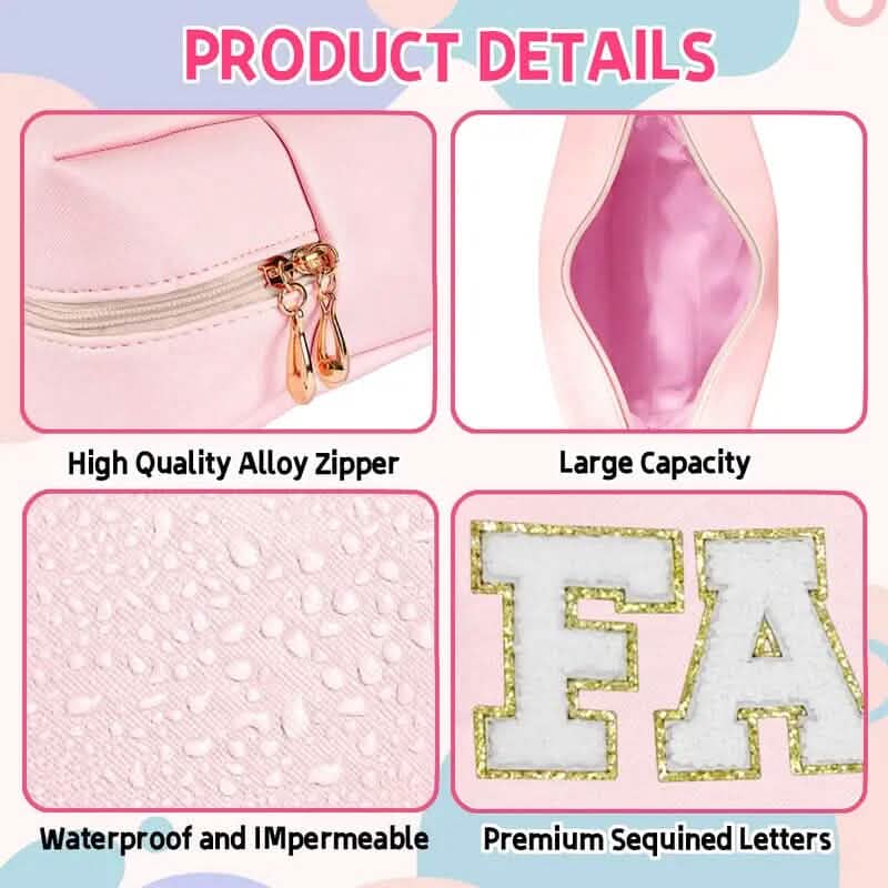 3-Pieces: PU Leather Waterproof Chenille Preppy Makeup Bag - A-1 Thread Vault