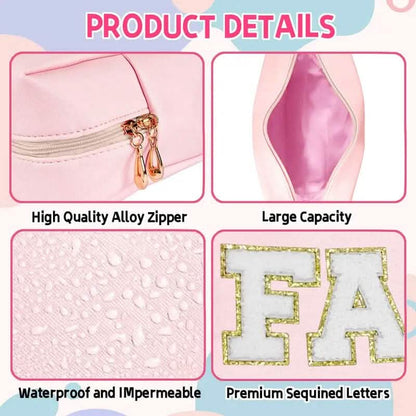 3-Pieces: PU Leather Waterproof Chenille Preppy Makeup Bag - A-1 Thread Vault