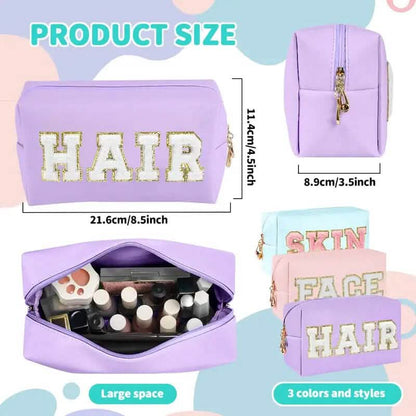 3-Pieces: PU Leather Waterproof Chenille Preppy Makeup Bag - A-1 Thread Vault