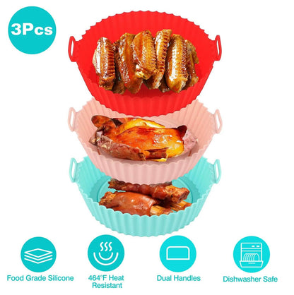 3-Pieces: Reusable Foldable Air Fryer Silicone Pot for 4+ Quart Air Fryer Oven - A-1 Thread Vault